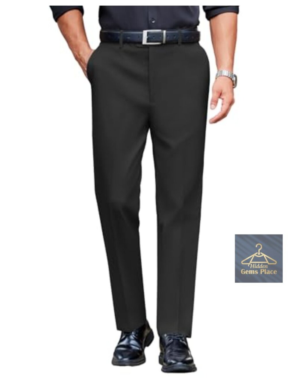 Men Slim Fit Dress Pants Expandable Waist Wrinkle Free Business Casual Slacks
